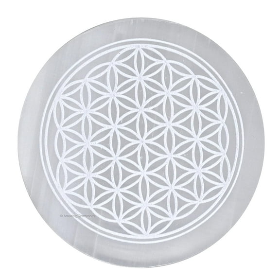 Selenite Charging Plate, Flower of Life Engraved Crystal Charging Plate - 3" Inches