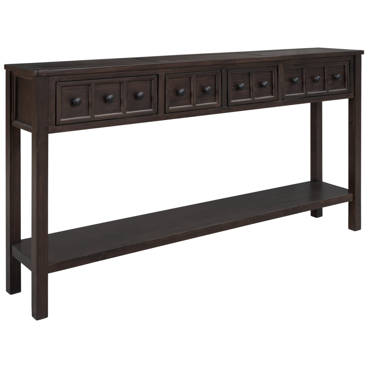 Console Table, Console Tables for Entryway with 4 Drawers and Open Storage Shelf, 60" Long Sofa Table in Solid Wood, Narrow Console Table for Living Room, Couch, Hallway, Kitchen Counter, Espresso