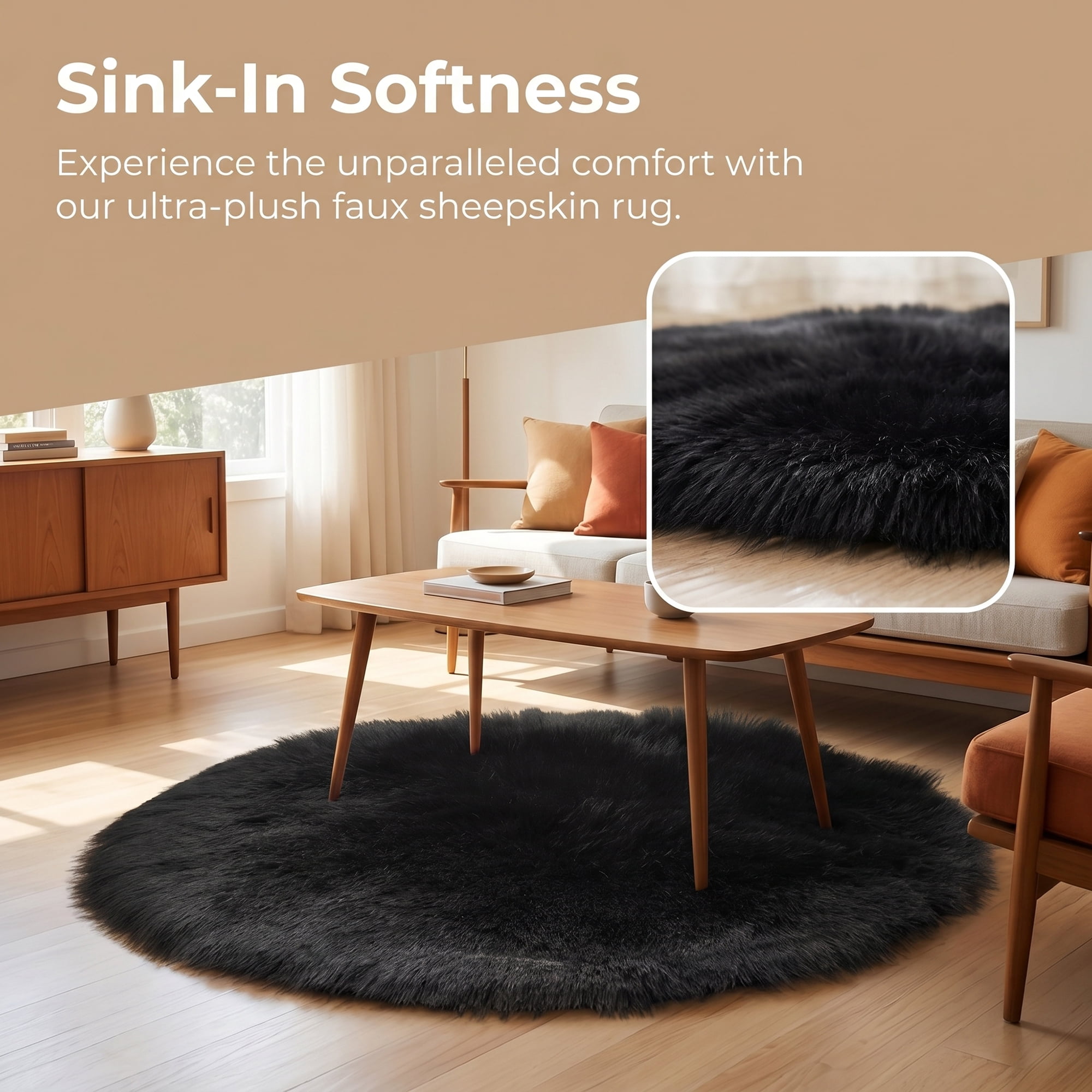 Unique Bargains Shaggy Round Area Rug Fluffy Non-Slip Fuzzy Carpet 28" x 28" Black