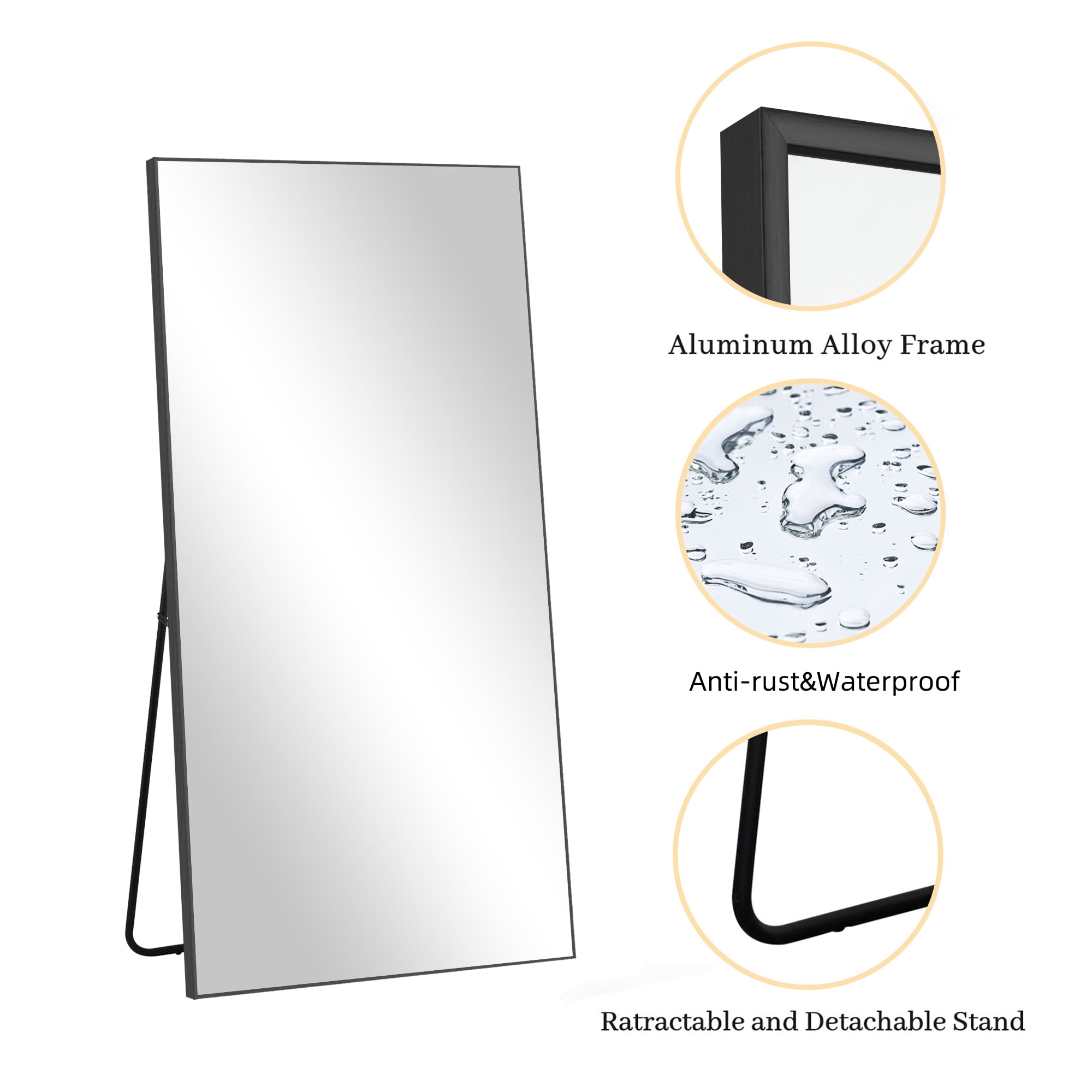 MAYEERTY 71"x32" Aluminum Alloy Rectangluar Full Length Hanging Mirror Black