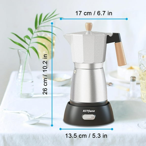 Electric Espresso Coffee Maker - Italian Moka Pot with Detachable Base, 3 or 6 Cup (Silver)