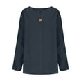 thumbnail image 4 of Lenpel Women's Cotton Linen Tops Trendy Long Sleeve V Neck Solid Color Casual T Shirts Loose Tunic Blouses(Black,X-Large), 4 of 6