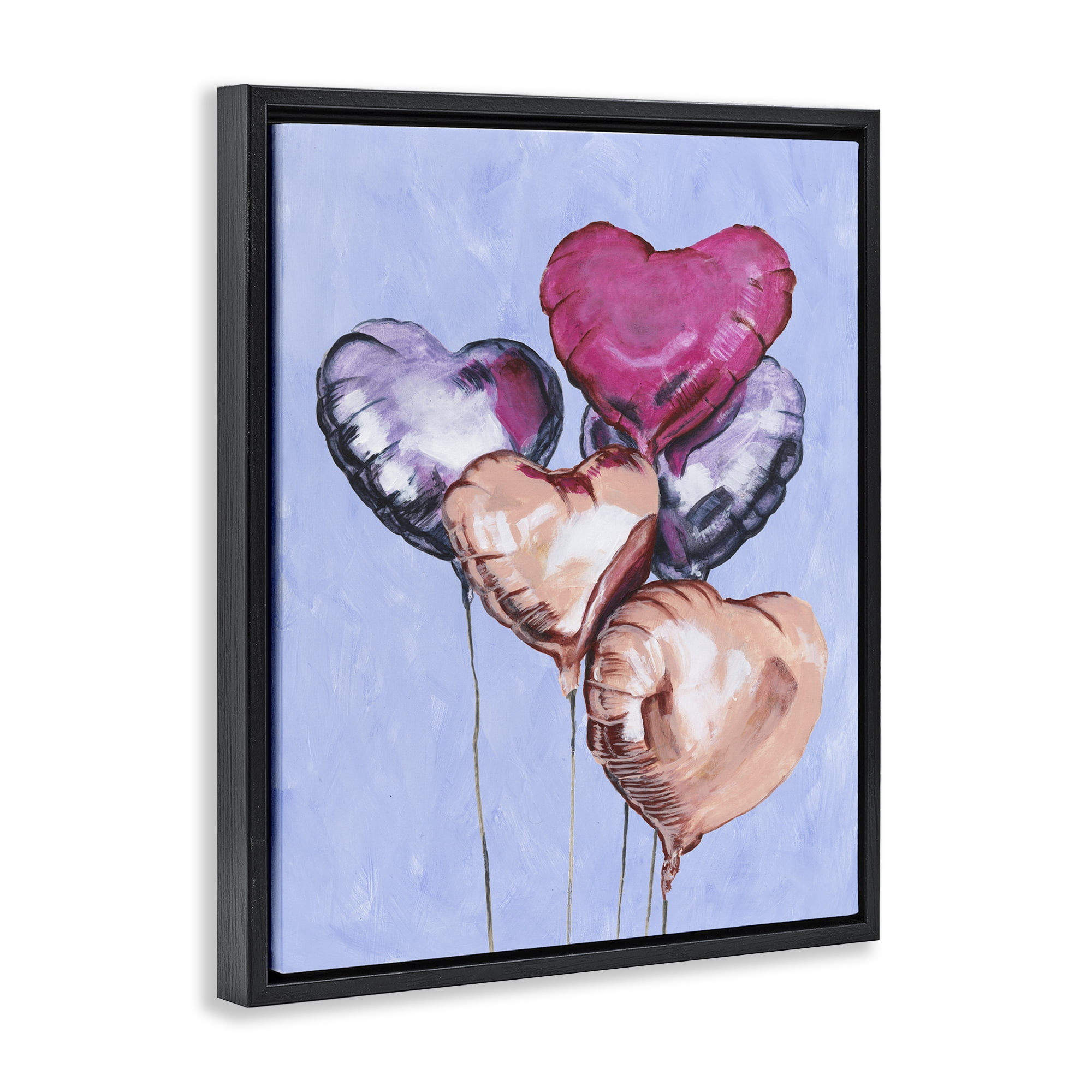 Stupell Industries Vibrant Heart Balloons Black Framed Floater Canvas Wall Art, design by Michael Willett