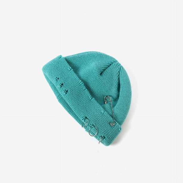 Gorro de rufián local roto de otoño e invierno, gorro de punto de color sólido, gorro de lana de calle hipster para mujer, gorro de Joker