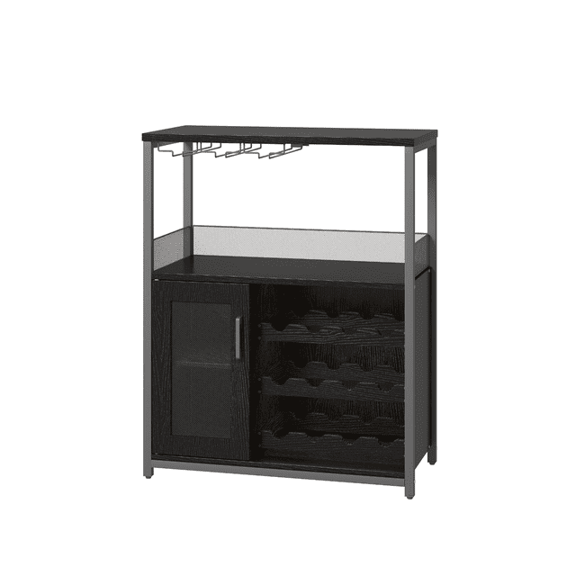 3-Tier Wine Bar Cabinet with Detachable Wine Rack and Drawer, Industrial Sideboard and Buffet Cabinet with Glass Holder and Mesh Door, Durable and Stylish Storage Solution