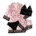 thumbnail image 2 of Batas de mujer de talla grande, lencería de seda, bata de baño de satén, conjunto de cuatro piezas, pijamas para dormir, pijamas para mujer, 2 of 8