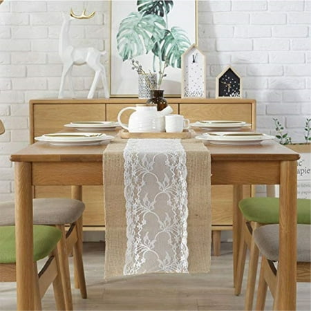 Deggod 12x108 Inches Natural Burlap Lace Hessian Table Runner Vintage Jute Rustic Tablecloth For Country Wedding Baby Shower Par