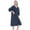 Dark Blue, variant on WBQ Women Zipper Front House Coat Short Sleeves Waffle Robe Mid-Length Zip up Bathrobes Soft Dress Gown Lightweight V Neck Side Slit Nightgown with Pockets, M-3XL