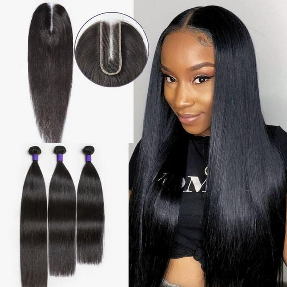 LUVME HD Lace Deep Part 2x6 Closure with 3 Bundles Virgin Straight Hair