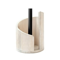 Modern Spiral Design Paper Towel Holder, Countertop Wooden Tissue Dispenser with Metal Rod, FSC Certified Solid Wood Base for Kitchen Bathroom, One-Hand Tear Paper Towel Stand