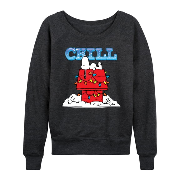 Peanuts - Snoopy Chill Lightweight French Terry Wide Neck Long Sleeve Graphic Shirt