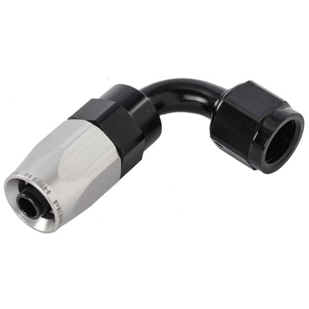 JEGS 90-Degree HD AN Hose End Fitting [-6 AN Female Swivel Black/Silver]