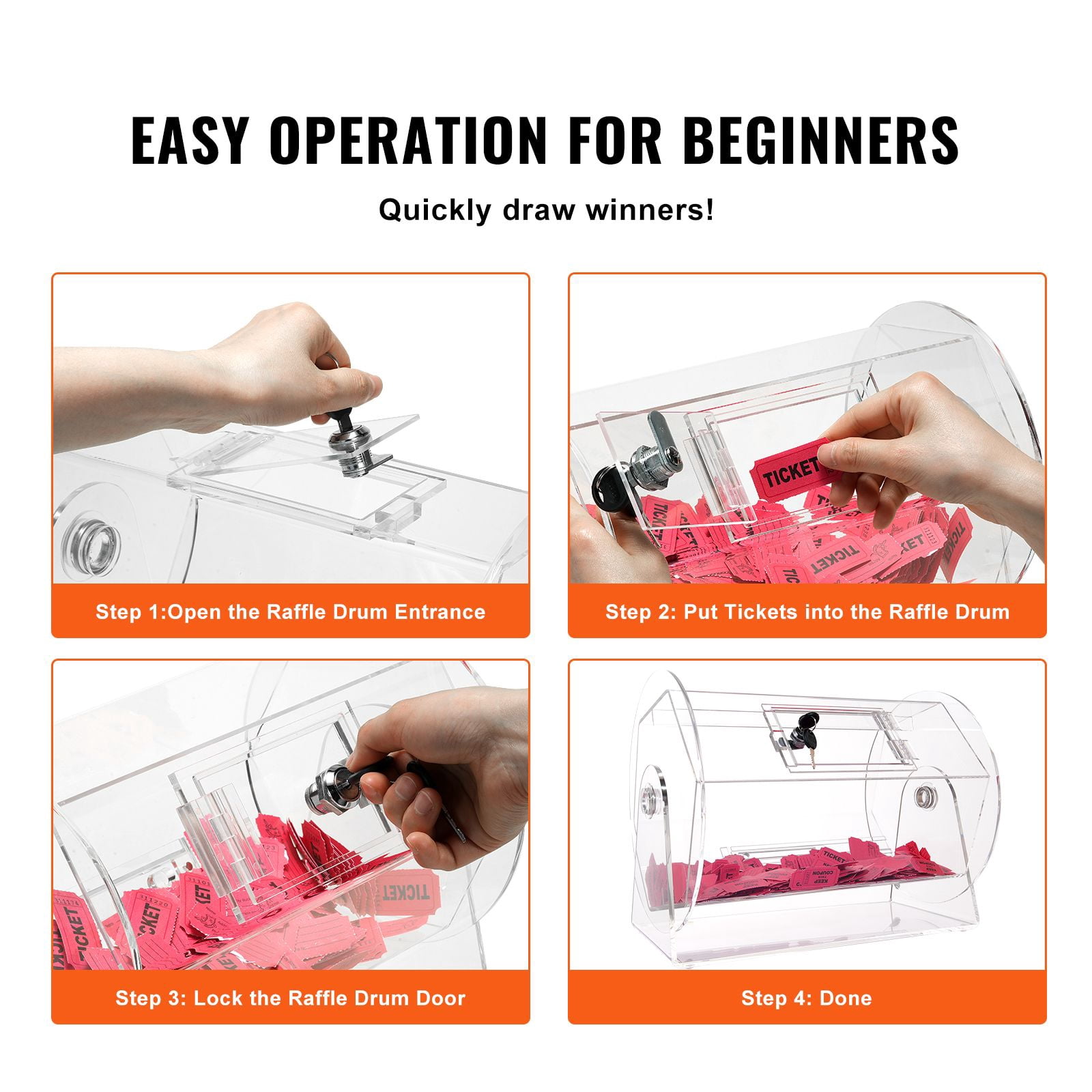 Acrylic Raffle Drum,Professional Raffle Ticket Spinning Cage with 2 Keys, Transparent Lottery Spinning Drawing, Holds 5000 Tickets or 200 Raffle Balls, Raffle Ticket Box for Lottery Games Bingo