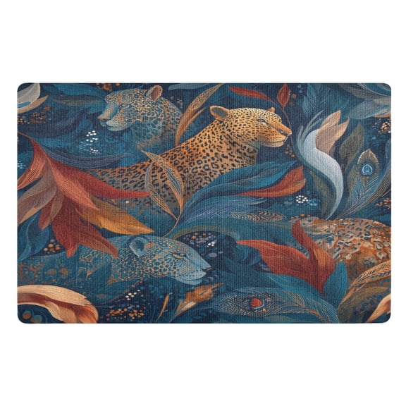 32x20 Inch Doormat Indoor Entrance Mat Entrance Welcome Mat Outdoor Mats for Front Door Leopard and Flying Feathers