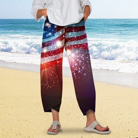 

Women Elastic Waist Trouser Pant with Pocket Loose Harem Pants Printed Fashion Loose Crop Petite Pajama Pants