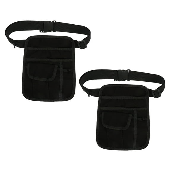 LOLIPPYY 2Pcs Durable Server Waist Apron Bag Black with Multipocket Design for Restaurant Storage