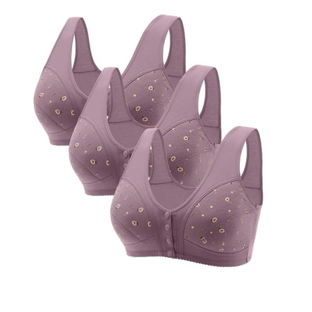 HCURIBAD Clearance! Bras for Women  Push up Bra 3 Pcs Womens Plus Size Non-marking Comfort Front Opening Clasp Bra Cotton Bra  Supportive Bras for Women  Deep V Bra 3PCS underwear Gray 2XL
