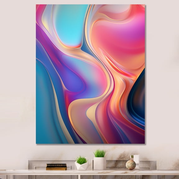 Designart "Transitional Shapes in Pink and Blue V" Abstract Canvas Wall Art - Modern Pink Abstract Modern Shapes Transitional Bedroom Canvas Wall Art