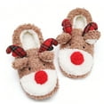 thumbnail image 2 of Rokment Christmas Reindeer Slippers for Women Girls Cute Animal Deer Fuzzy House Socks with Soft Non Slip Sole Indoor Bedroom Slip on Booties Shoes Brown Size 5, 2 of 8