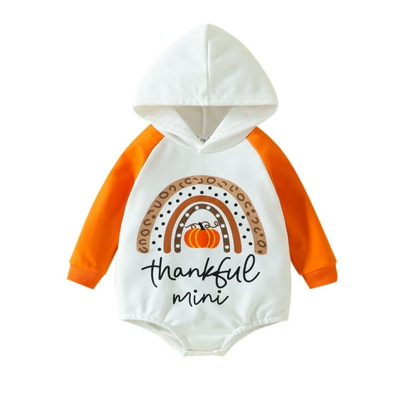 Bagilaanoe Newborn Baby Girl Boy Thanksgiving Hooded Romper Sweatshirt Long Sleeve Letters Letter Print Pullover 6M 12M 18M 24M Infant Fall Tee Tops