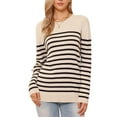 thumbnail image 4 of INSPIRE CHIC Striped Sweater for Women's Drop Shoulder Crew Nek Long Sleeve Color Block Pullover Knitted Tops XS Beige Black, 4 of 6