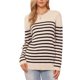 thumbnail image 4 of INSPIRAR CHIC Suéter a Rayas para Mujer con Hombros Caídos, Cuello Redondo, Manga Larga, Pulóver de Bloques de Color XS Beige Negro, 4 of 6