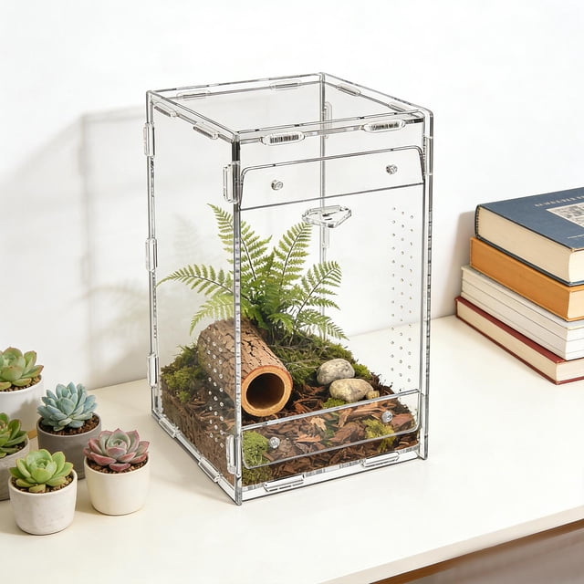 BELOVING Reptile Terrarium Acrylic Clear Enclosure for Chameleons Geckos Hermit Crabs