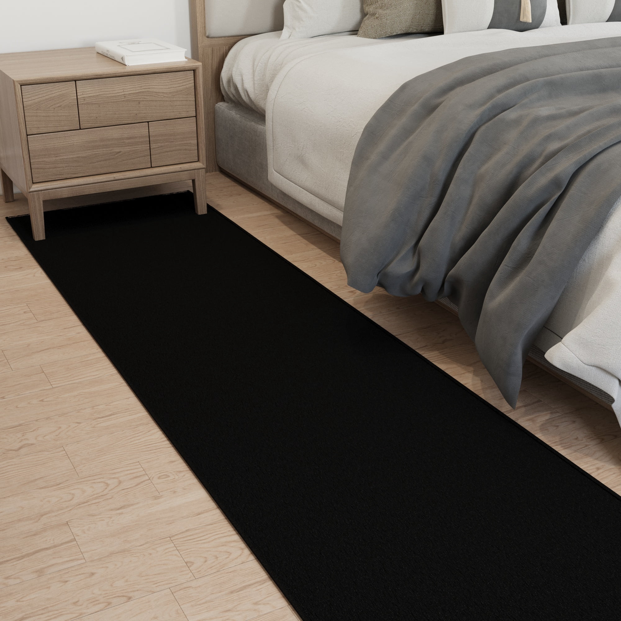 Ottomanson Extra Long Runner Rug Non-Slip Low Pile Stain Resistant, Solid Black, 1'10.5" x 29'