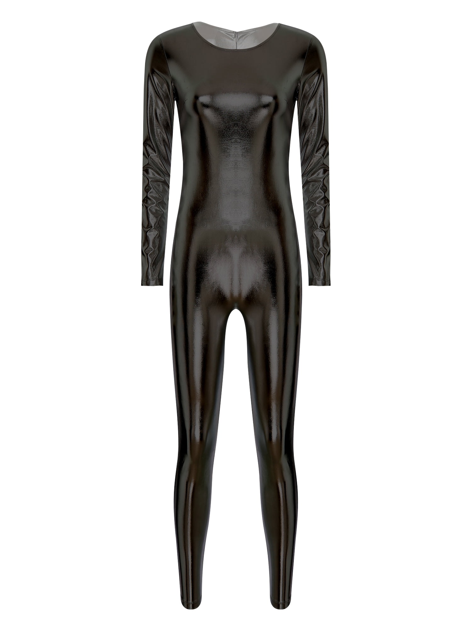 Sxiwei Womens Shiny Metallic Unitard Round Neck Long Sleeve