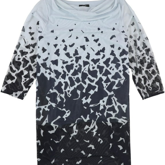 Alfani Womens Abstract Tunic Blouse, Blue, Large