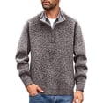 thumbnail image 2 of TOUMENY Men Sweater Long Sleeve Casual Half Zip Mock Neck Fleece Knit Pullover Solid Winter Warm Slim Fit Fashion Tops Coffee XXXL, 2 of 7