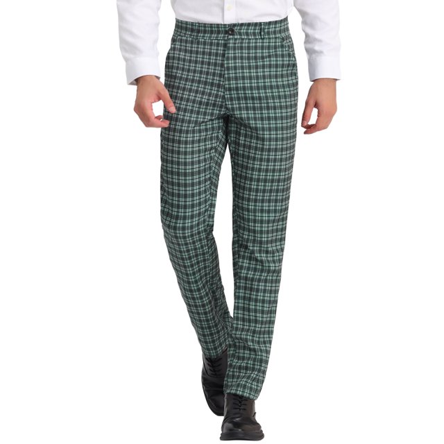 Pantalones de vestir a cuadros para hombres Inspire Chic, pantalones formales de negocios, 30 Verde oscuro Blanco