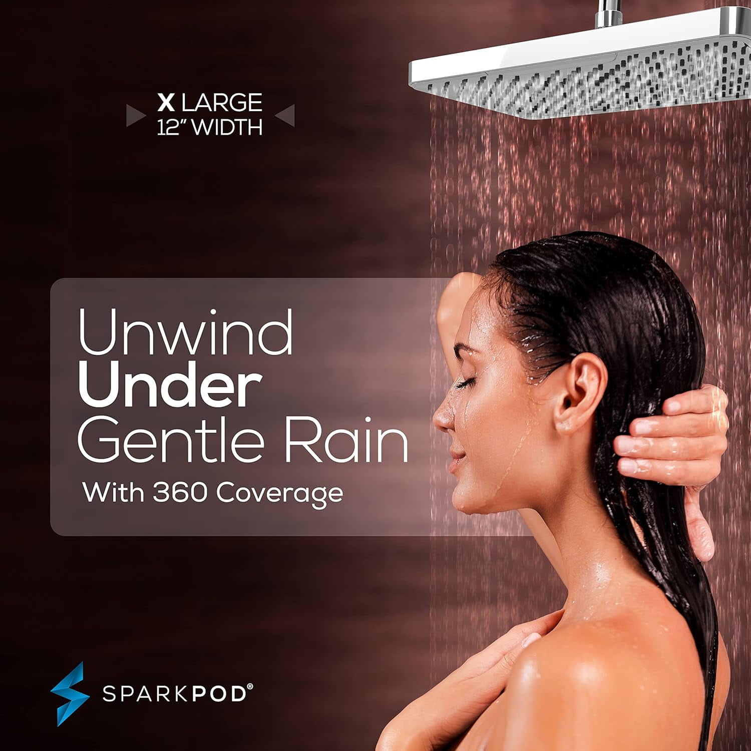 SparkPod 12" Rainfall Shower Head - Wall/Ceiling Mount - High Pressure, Anti-Clog, Easy Install (Polished Chrome)