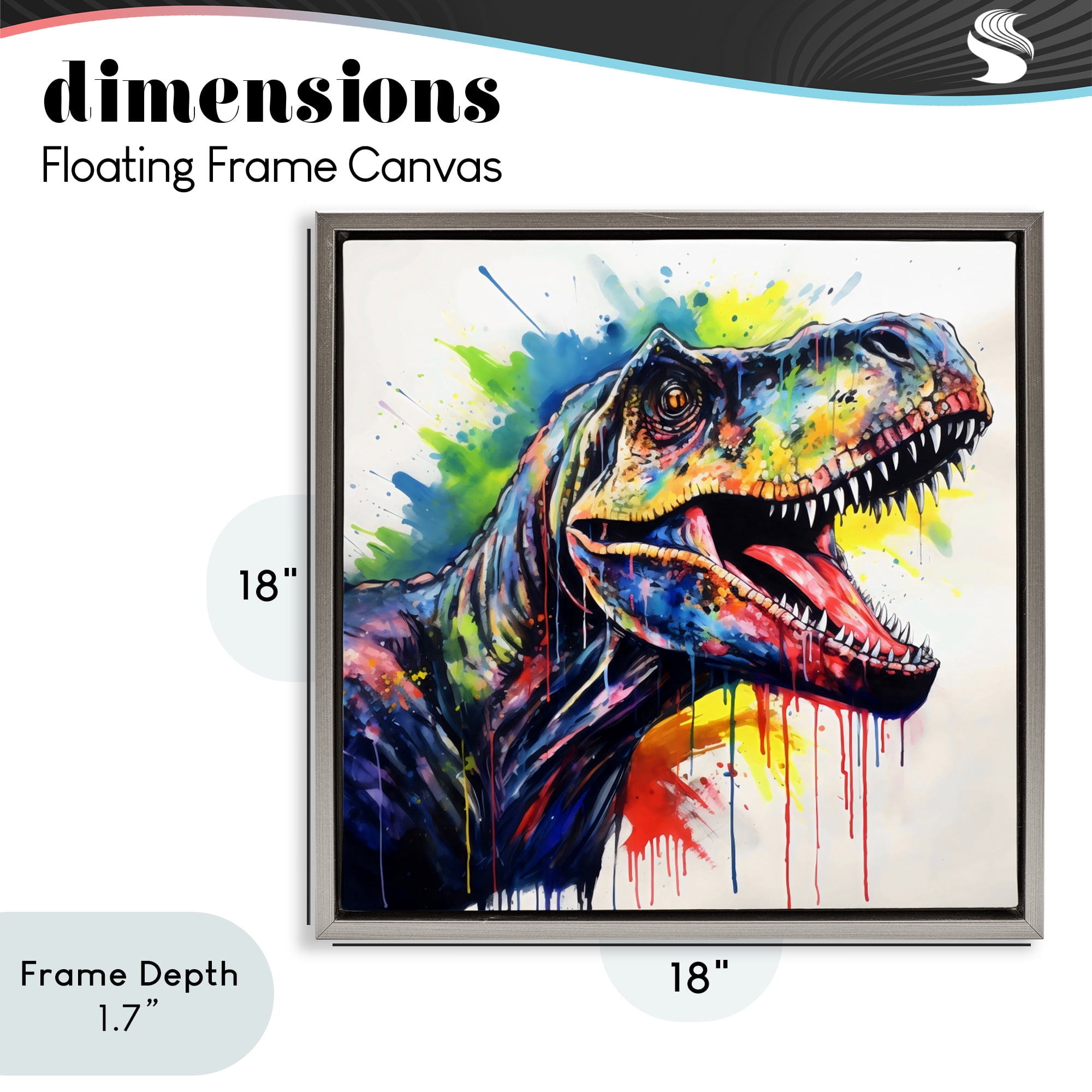 Stupell Industries Colorful T-Rex Roaring Gray Framed Floater Canvas Wall Art, design by Creative Studio