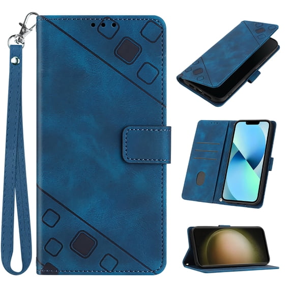 Phone Case for Samsung Galaxy A15 Wallet Case, Premium PU Leather Card Holder Wrist Strap   Shoulder Strap Magnetic Closure Stand Function Protection Flip Cover for Galaxy A15, Blue