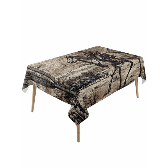 Brown Western Farmhouse Table Cloth, Waterproof Tablecloth for Rectangle Tables, Vintage Cowboys Cactus Reusable Washable Fabric Table Cover for Restaurant Kitchen Dining Tables 60"x120"