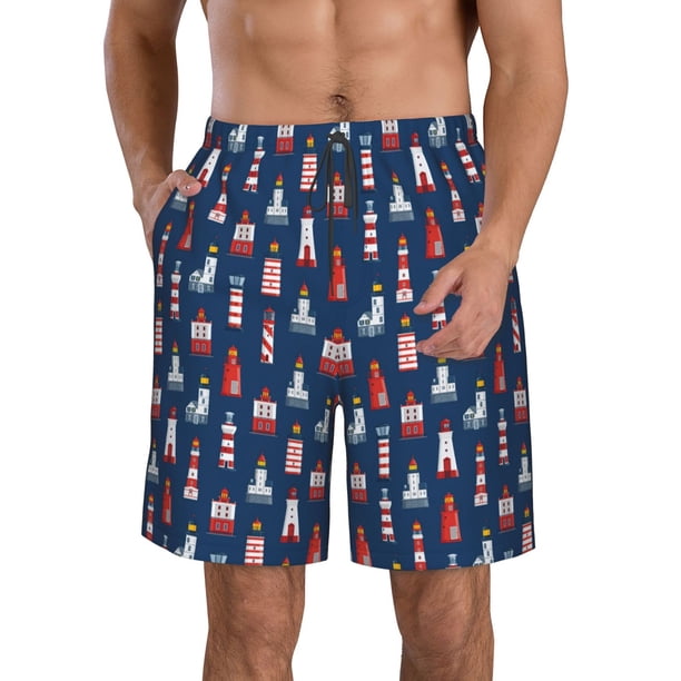 Balery Cartoon Lighthouse Traje de Baño Estilo Hawaiano para Hombre, Shorts de Secado Rápido con Bolsillos-X-Large