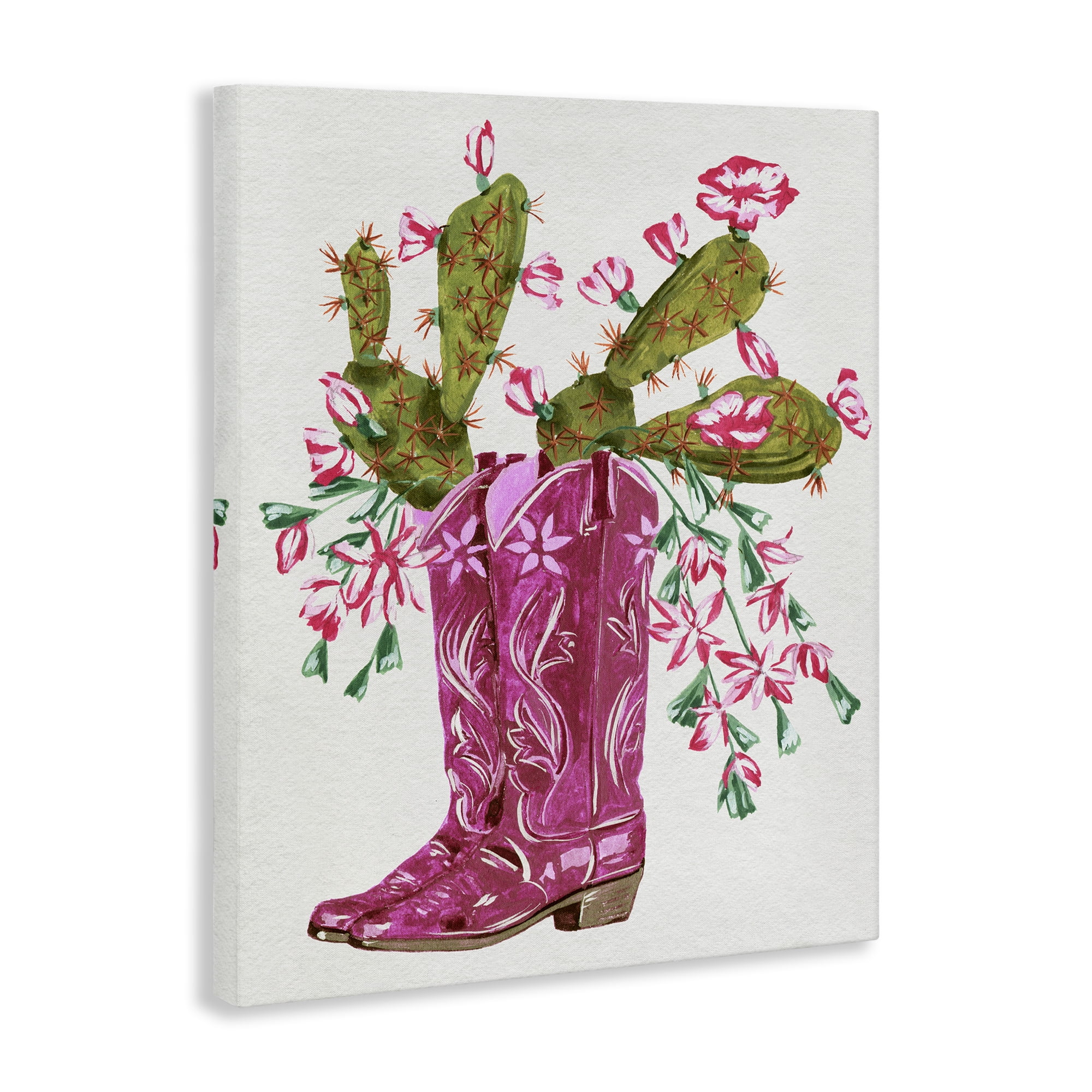 Stupell Industries Cowgirl Boots & Cactus Plants & Flowers Painting Wrapped Canvas Art Print Wall Art, 16 x 20
