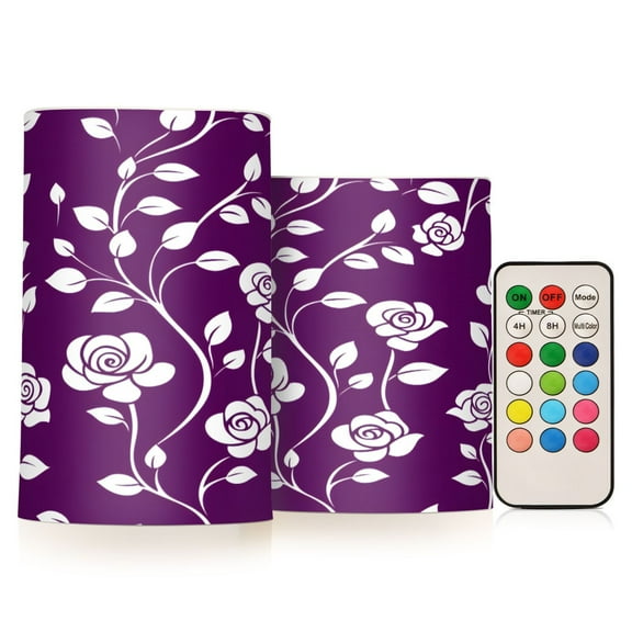 ALAZA Rose Flower Leaves 2 PCs LED Flickering Flameless Candles with Remote Timer Battery Operated Candle