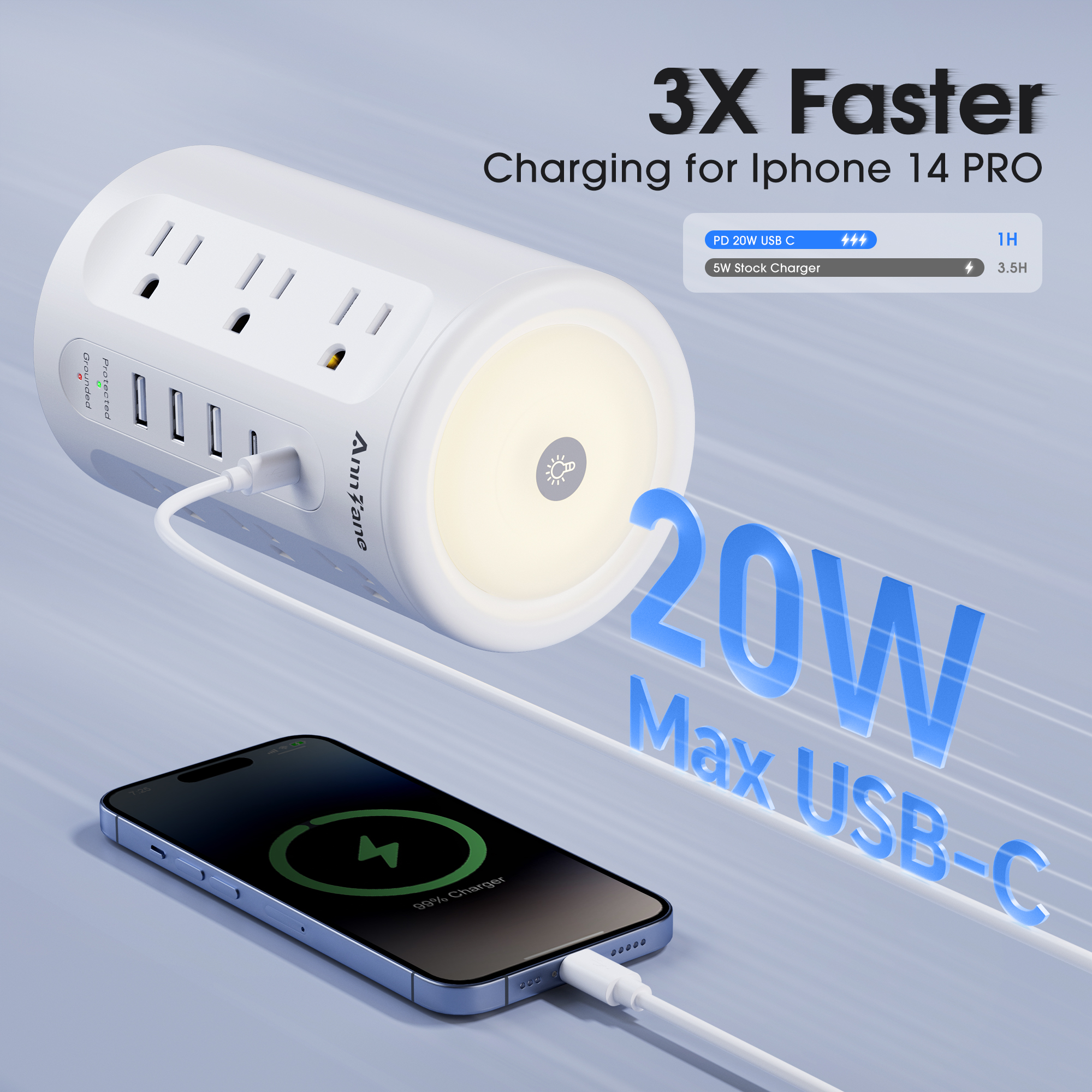 AnnTane 12-Outlet Power Strip Tower with 5 USB Ports photo 3