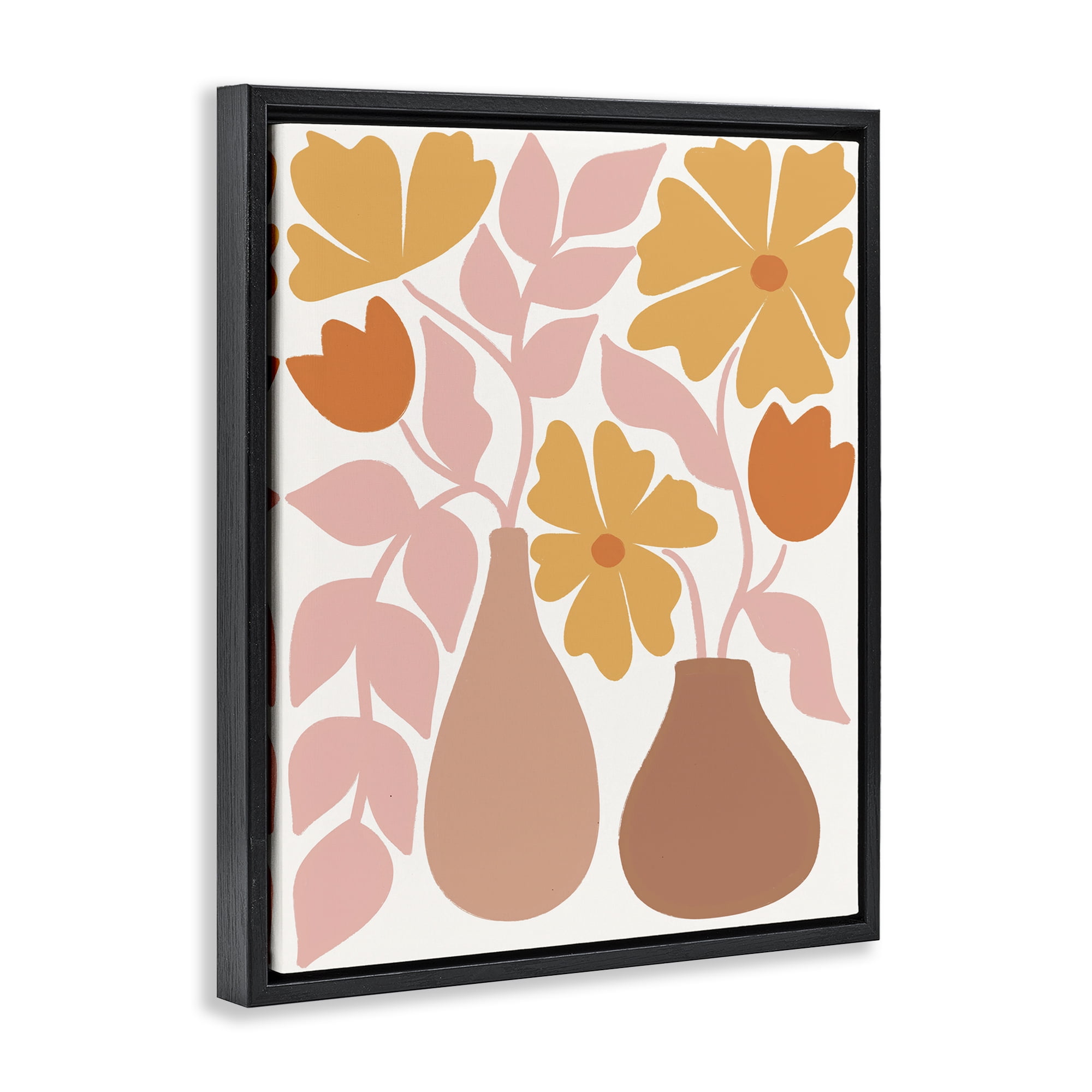 Stupell Industries Funky Flower Vases Plants & Flowers Painting Black Floater Framed Canvas Art Print Wall Art, 25 x 31