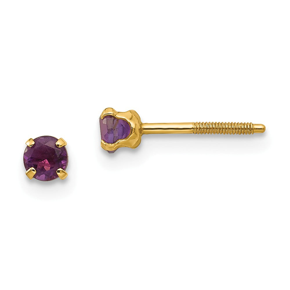 14k Yellow Gold 3mm Round Simulated Amethyst Stud Earrings 