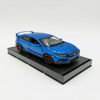 Honda Civic Type R Sports  Toy Vehicle 1:32 Diecast Car Model Metal Pull Back Vehicles Doors Open Light Sound Alloy Casting Toys Kids Boys Adults Birthday Gifts 1 32 Scale Model Blue