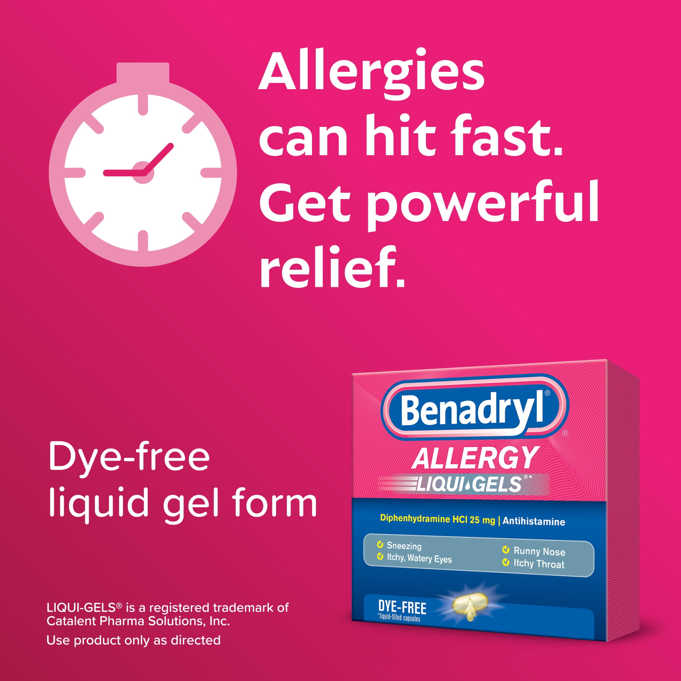 (3 pack) Benadryl Liqui-Gels Antihistamine Allergy Medicine, Dye Free, 48 Count