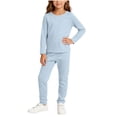 thumbnail image 3 of Bovxnpu Boys Girls Sleepwear Set Long Sleeve Crew Neck Tee Straight Leg Pants Homewear Outfits, 3 of 6