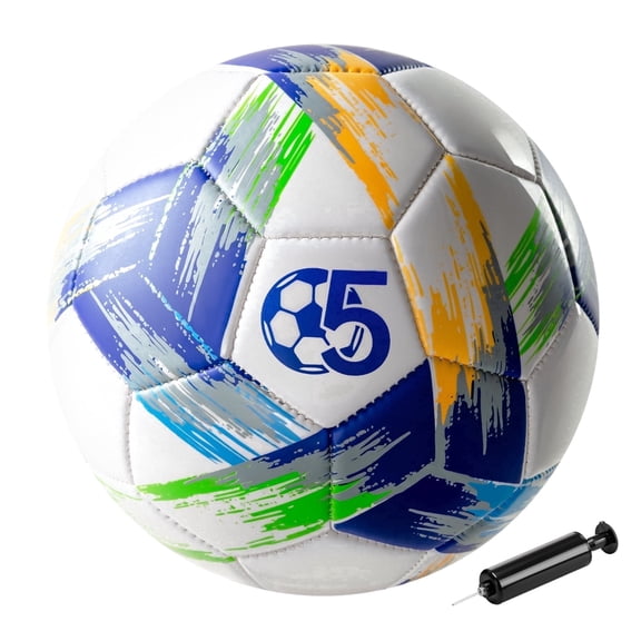 PLAYZAP Soccer Ball Size 5 with Pump Deflated, Vibrant Multicolor Design, Bright Tri-Color Indoor/Outdoor Training Sports Ball, Official Size - Ideal Soccer Gift for Kids, Youth & Adults