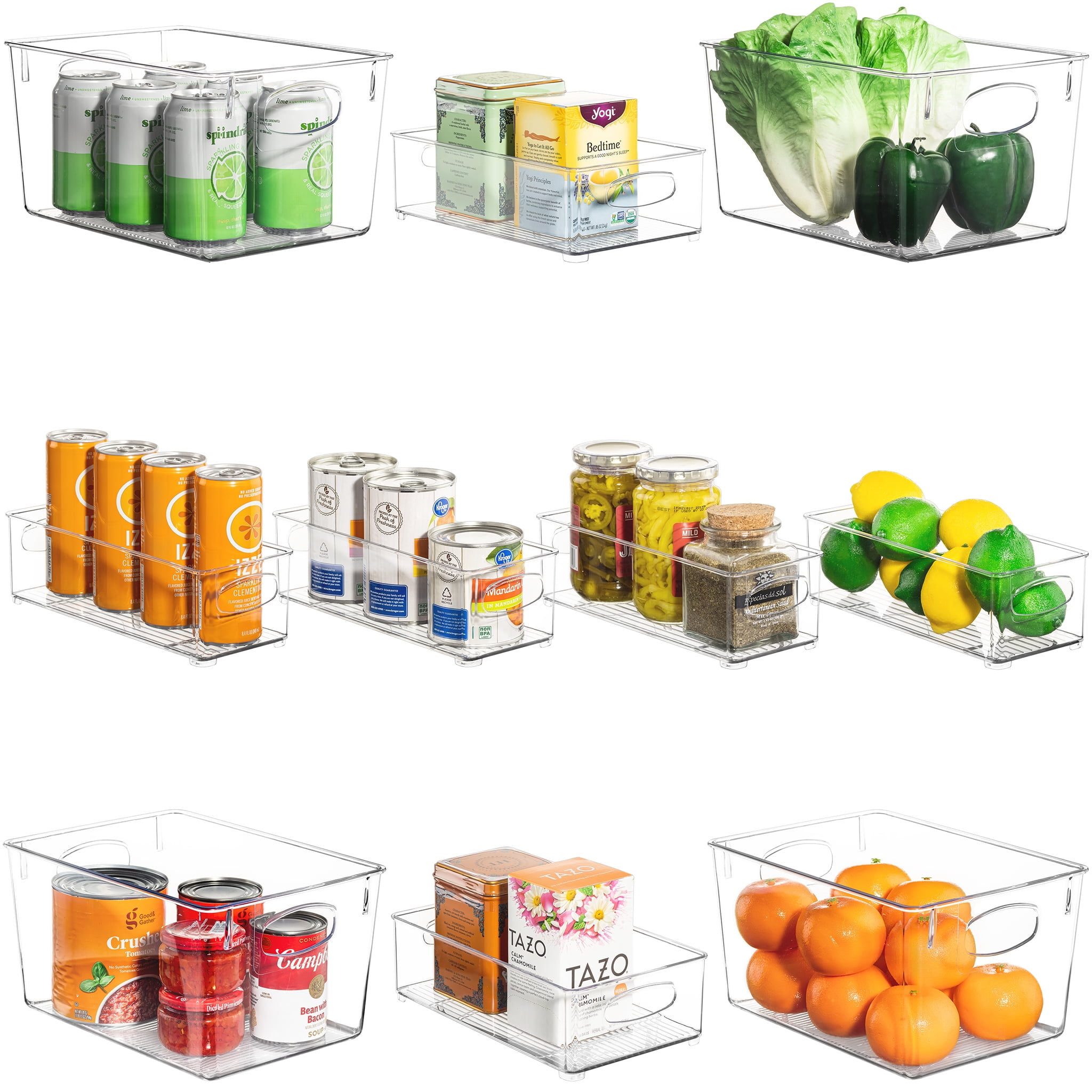 Sorbus 10-Piece Clear Open Storage Bins Set - Stackable Fridge & Pantry Organizers