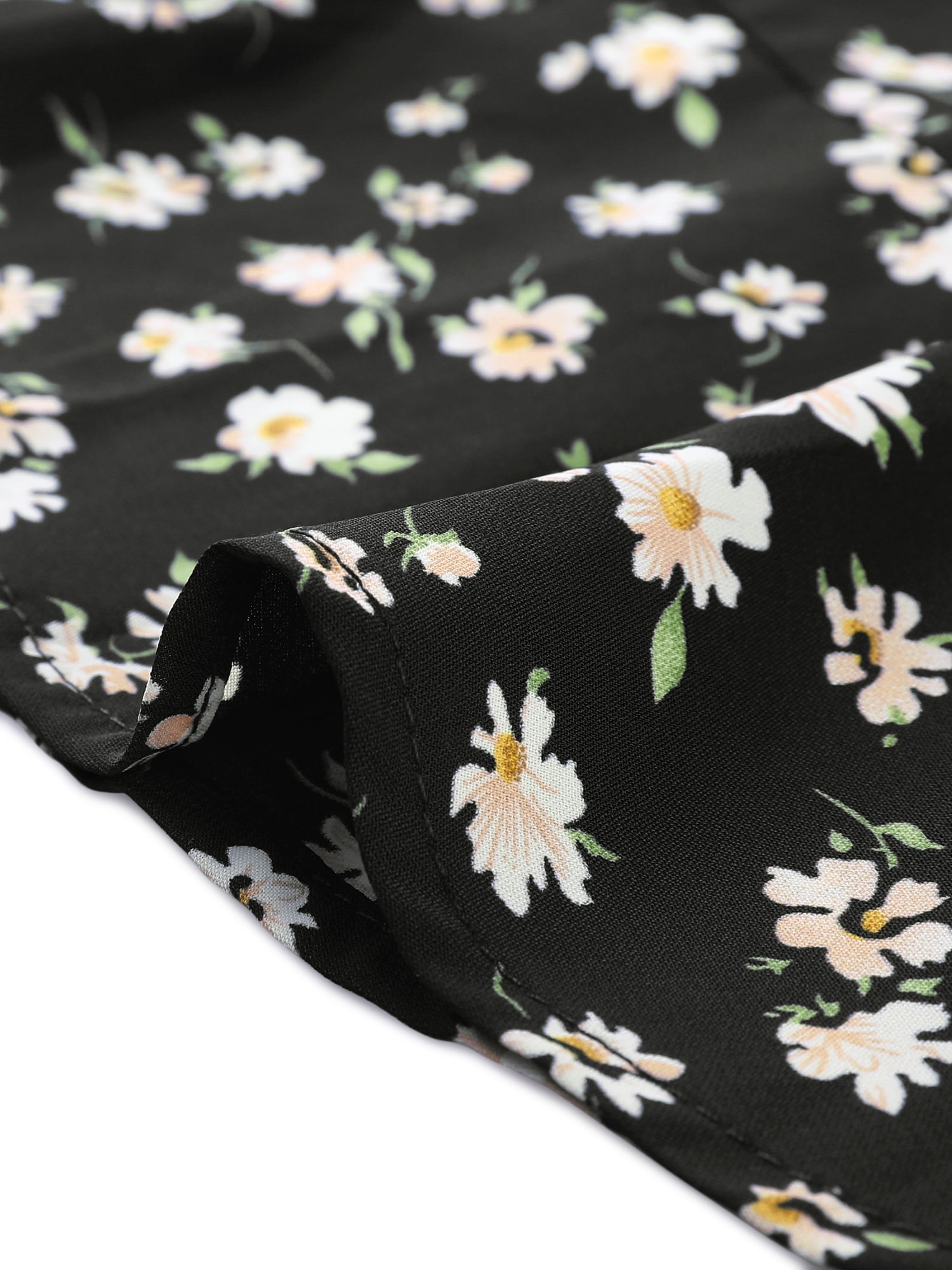 DARING DIVA Women's Floral Ruffle Hem Elastic Back Split Skirt M Black