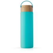 JoyJolt Clear Glass Water Bottle with Silicone Sleeve & Carry Strap 20 oz - Turquoise