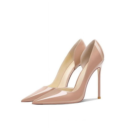 

HHH Pointed Toe Nude Color Side Empty High Heels Women Can Do Red Bottom Stiletto Heel 2024 Spring New Shallow Mouth Sexy Patent Leather Pumps